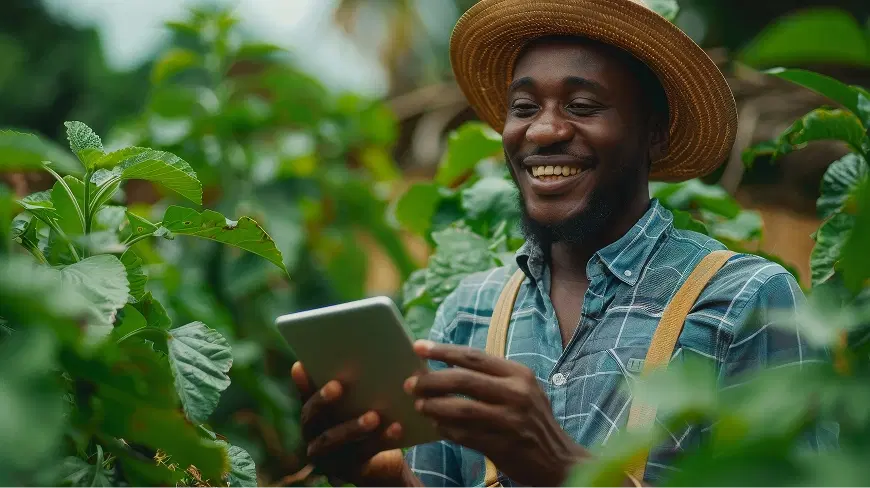 Farmer with tablet